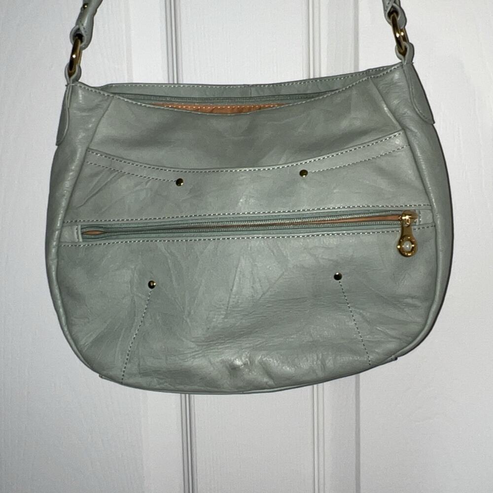 Stone Mountain Light Green Shoulder Bag Gold Hardware Orange Lining Studded - Picture 5 of 7